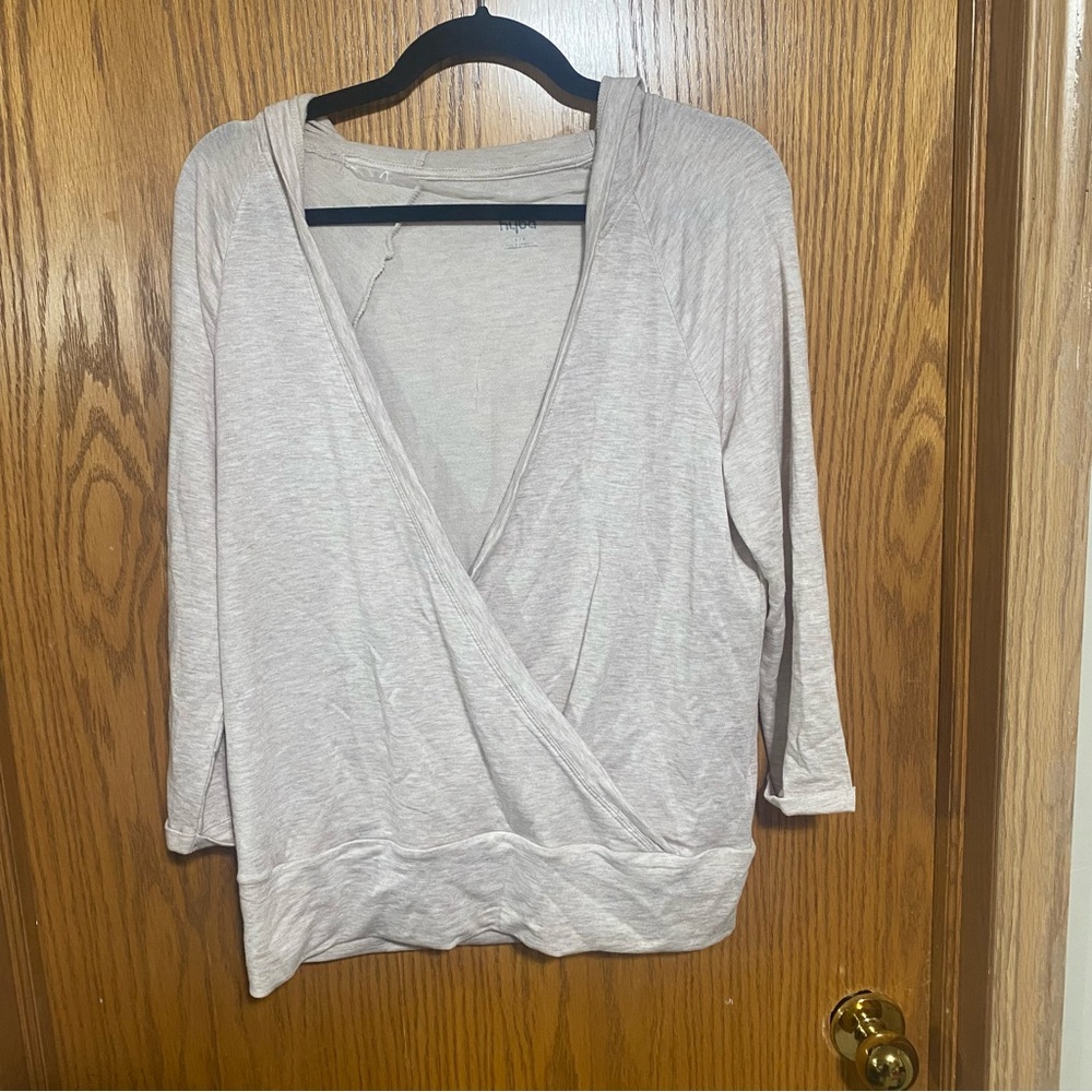 Women's Cream Wrap Top with hood